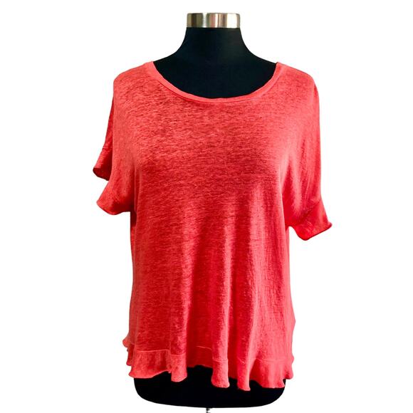 ANTHRO Eri + ali Coral Red Linen Cross Back Flutter Tee SM Beachy Summer Casual - Picture 2 of 9